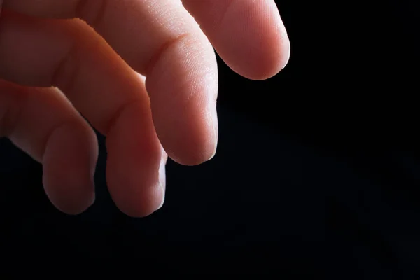 Four Fingers Child Hand Partly Seen Black Background — Stock Photo, Image
