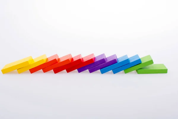 Colorful Domino Blocks Line White Background — Stock Photo, Image