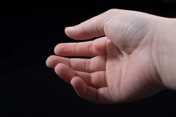 Five Fingers Child Hand Partly Seen Black Background — Stock Photo, Image