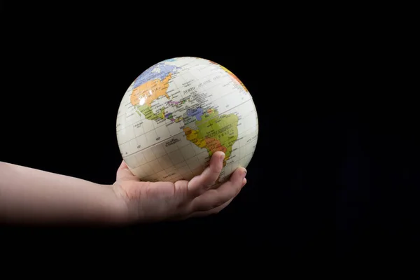 Mão Segurando Globo Com Mapa Nele — Fotografia de Stock