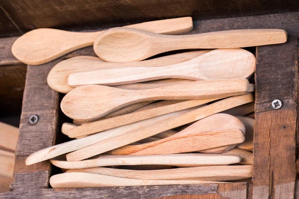 Dozens Soup Spoon Tablespoon Made Wood — Stock Photo, Image