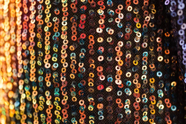 Sequined Circular Koraliki Tekstylne Glamour Vibrant Brokat Bokeh Sukienka Świąteczna — Zdjęcie stockowe