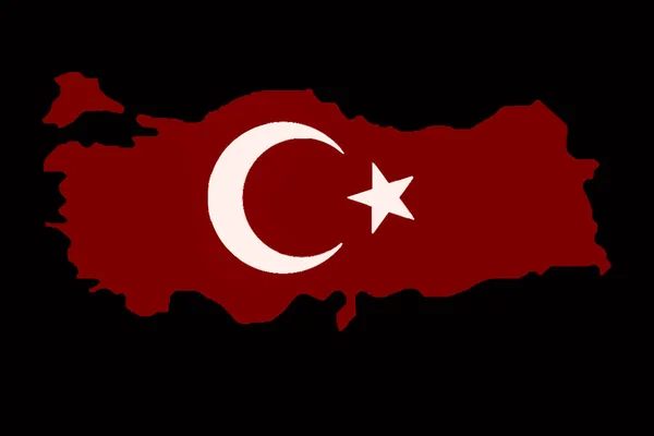 Bandiere nazionali turche otturazioni nella mappa della Turchia al buio — Foto Stock