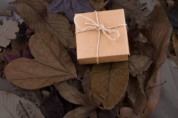 Confezione regalo di colore marrone e foglia tagliata a forma di cuore — Foto Stock