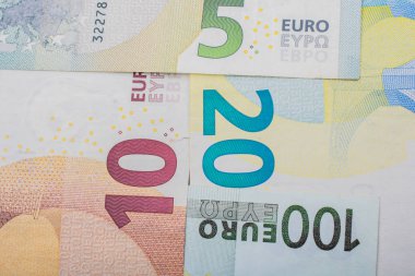 Yakın plan Euro Para Banknotları, Euro Para Birimi, Cash, Bill Concept