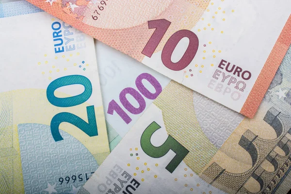 Billetes de Dinero en Euros Primeros planos, Moneda en Euros, Efectivo, Concepto de Billetes — Foto de Stock