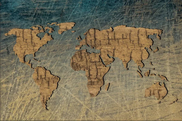 Roughly sketched out world map with wooden filling — Stock Photo, Image