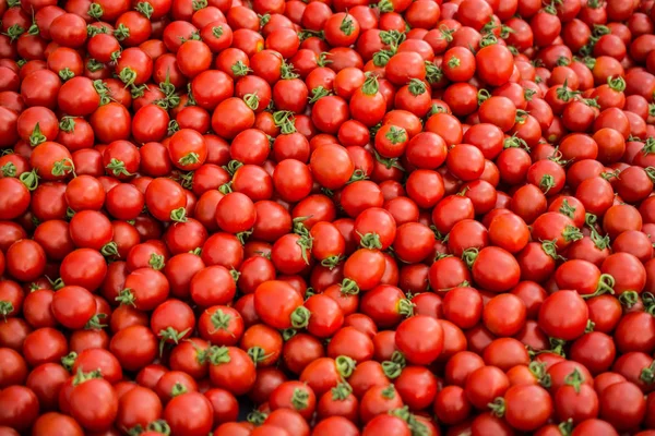 Vermelho maduro saboroso fresco deliciosos vegetais de tomate em bazar marke — Fotografia de Stock