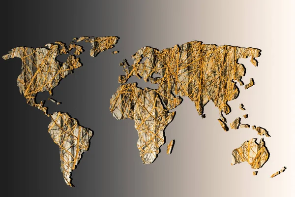 Περίπου σκιαγράφησε τον παγκόσμιο χάρτη με ξηρά φύλλα φθινοπώρου γέμισμα — Φωτογραφία Αρχείου