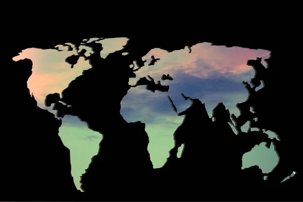 Mapa do mundo aproximadamente delineado com nuvens de céu recheios — Fotografia de Stock