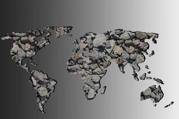 Грубо очерченная карта мира на фоне галечной породы — стоковое фото