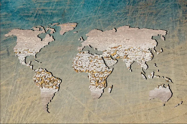 Aproximadamente dibujado mapa del mundo con relleno de madera — Foto de Stock