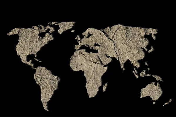 Grosseiramente esboçado mapa do mundo com preenchimento de rocha — Fotografia de Stock