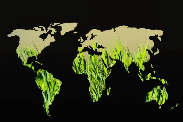 Mappa del mondo approssimativamente delineata con le piante verdi che riempiono — Foto Stock