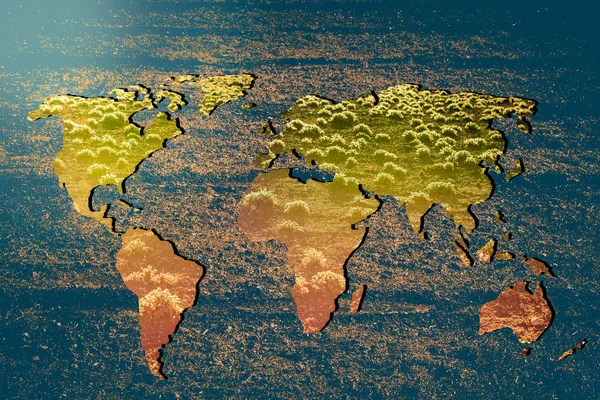 Carte du monde grossièrement esquissée avec plantes vertes — Photo