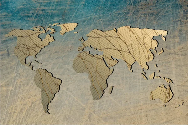 Mapa del mundo esbozado con rellenos de ramas de árboles — Foto de Stock