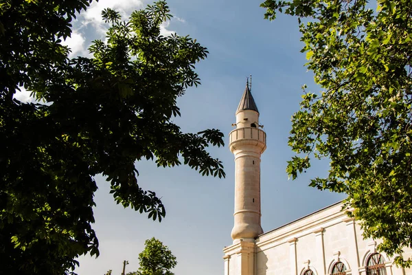 Ottoman Turkish style mosque minaret  as Religious Muslim temple — Stock Photo, Image