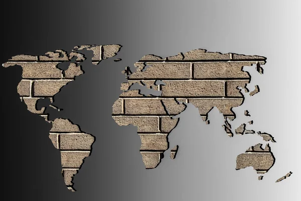 Carte du monde approximativement esquissée avec garnitures murales en briques — Photo