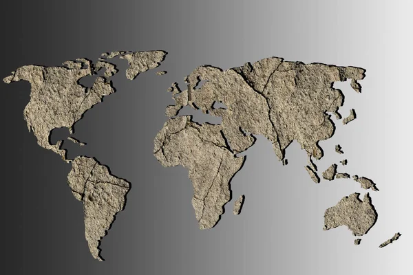 Grosseiramente esboçado mapa do mundo com preenchimento de rocha — Fotografia de Stock