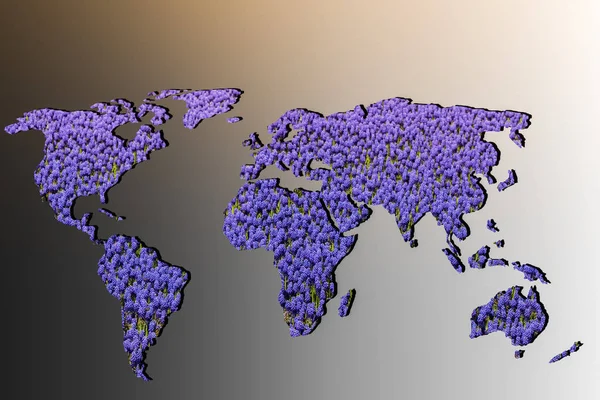 Přibližně Načrtnuté Mapy Světa Květinami Plnícími — Stock fotografie
