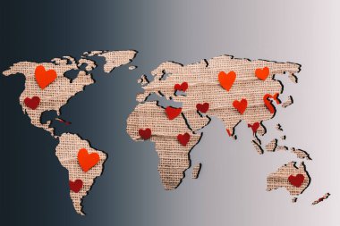 Gri arkaplan ile kabaca özetlenmiş dünya haritası