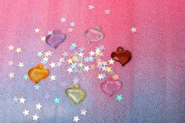 Colorful Heart Shape Beads Tiny Stars Love Concept — Stock Photo, Image