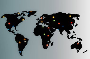 Gri arkaplan ile kabaca özetlenmiş dünya haritası