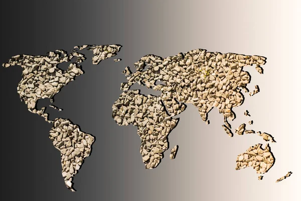 Mapa Del Mundo Esbozado Con Rellenos Grava Piedra — Foto de Stock