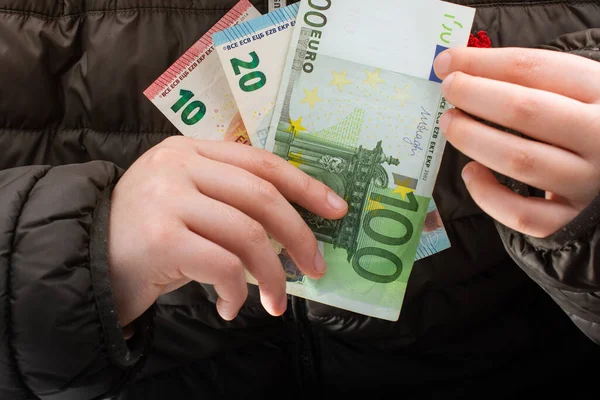 Mains Détenant Des Billets Euros Monnaies Tant Activité Financière — Photo