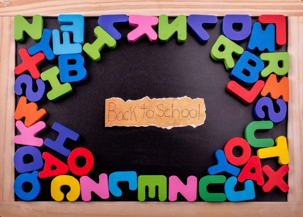 Voltar Para Escola Ecartas Coloridas Alfabeto Feito Madeira — Fotografia de Stock