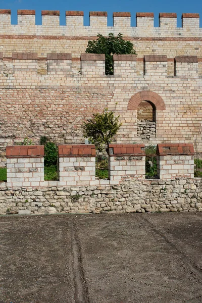 The ancient city walls of Constantinople in Istanbul, Turkey