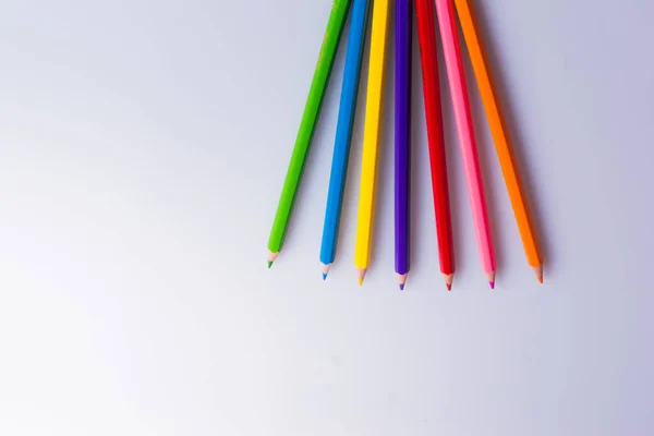 Color Pencils Various Colors Placed White Background — Stock Photo, Image