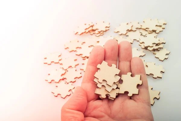 Hand Holding Piece Jigsaw Puzzle Problem Solution Concept — Stock Photo, Image