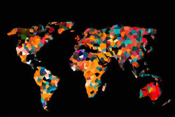 Mniej Więcej Zarysowana Mapa Świata Kolorowymi Wzorami Tła — Zdjęcie stockowe