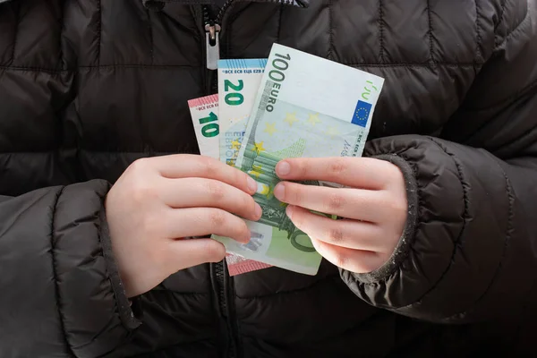 Mains Détenant Des Billets Euros Monnaies Tant Activité Financière — Photo