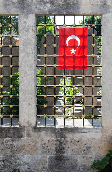 Turkisk Nationalflagga Med Vit Stjärna Och Måne Sikte — Stockfoto