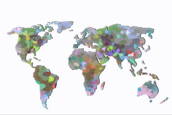 Mniej Więcej Zarysowana Mapa Świata Kolorowymi Wzorami Tła — Zdjęcie stockowe