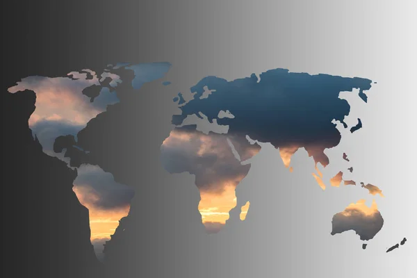 Грубо Промальована Карта Світу Заповненням Неба Хмар — стокове фото