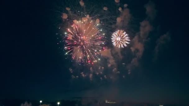 Happy New Year meerdere vuurwerk. — Stockvideo