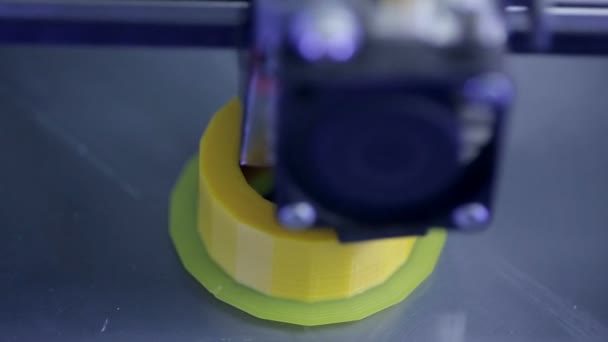 Three dimensional printer making industrial use nut. 3D plastic printing modern technology. — Stock Video