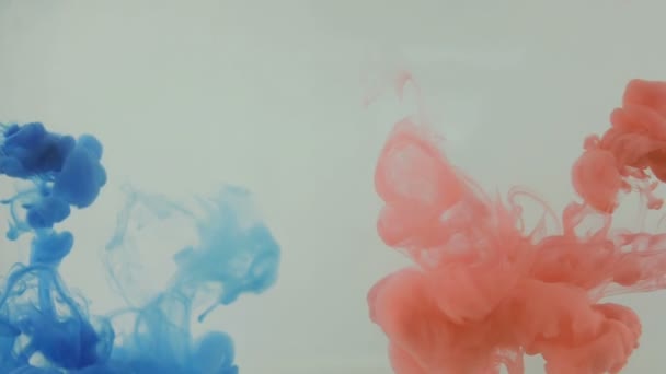 Colourfull background. Blue and red ink dropped in water. Slow motion. — Stock Video