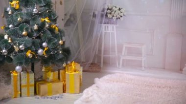 Noel arka plan. Oda yeni yıl, yılbaşı kutlamaları için dekore edilmiştir. Hiçbir insan.