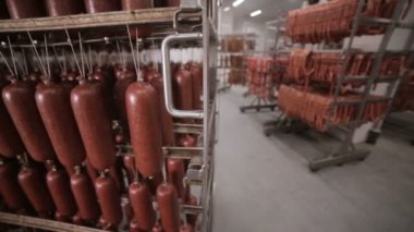 Sosis fabrikası dondurucu depolama. Hazır, bir büyük gıda depo ptoducts karşılamak yapılmış.