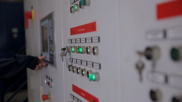 Control cabinets, displays at an electrical substation at power plant, factory. — Stock Video