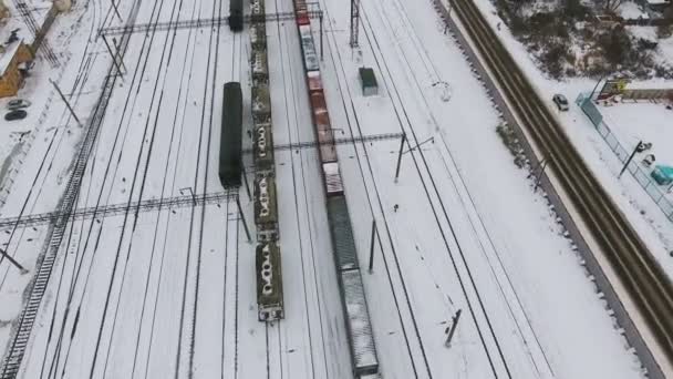 Güterzug von oben. Antenne. — Stockvideo