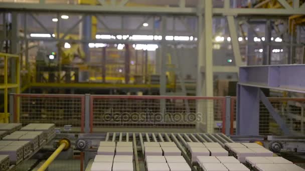 Equipo de fábrica moderno. Robots que trabajan en una fábrica industrial . — Vídeos de Stock