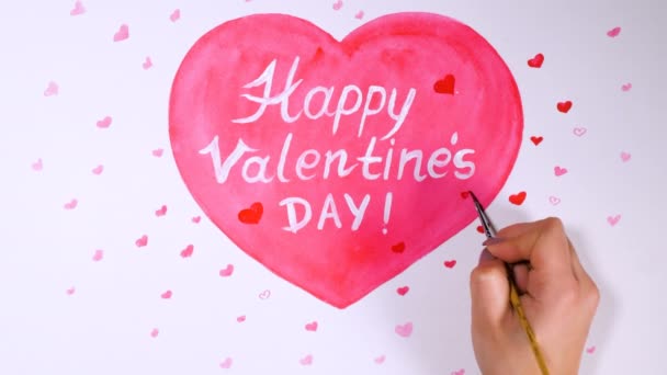 Hart achtergrond getekend door aquarellen op witte achtergrond. Valentines day concept. — Stockvideo