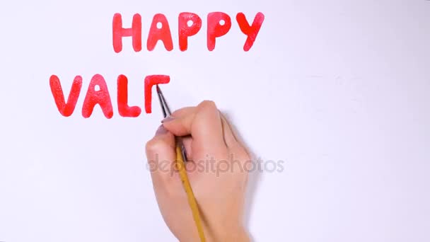 Schoonheid Happy Valentines Day tekst op een witte achtergrond getekend. — Stockvideo