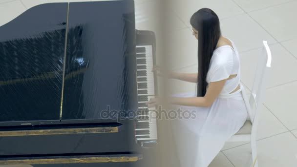 Pianista de piano tocando. Instrumento musical grand piano detalhes 4K — Vídeo de Stock