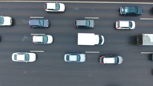 Aerial View of Highway Interchange. Cars on a overpass. 4K. Bird view. — Stock Video